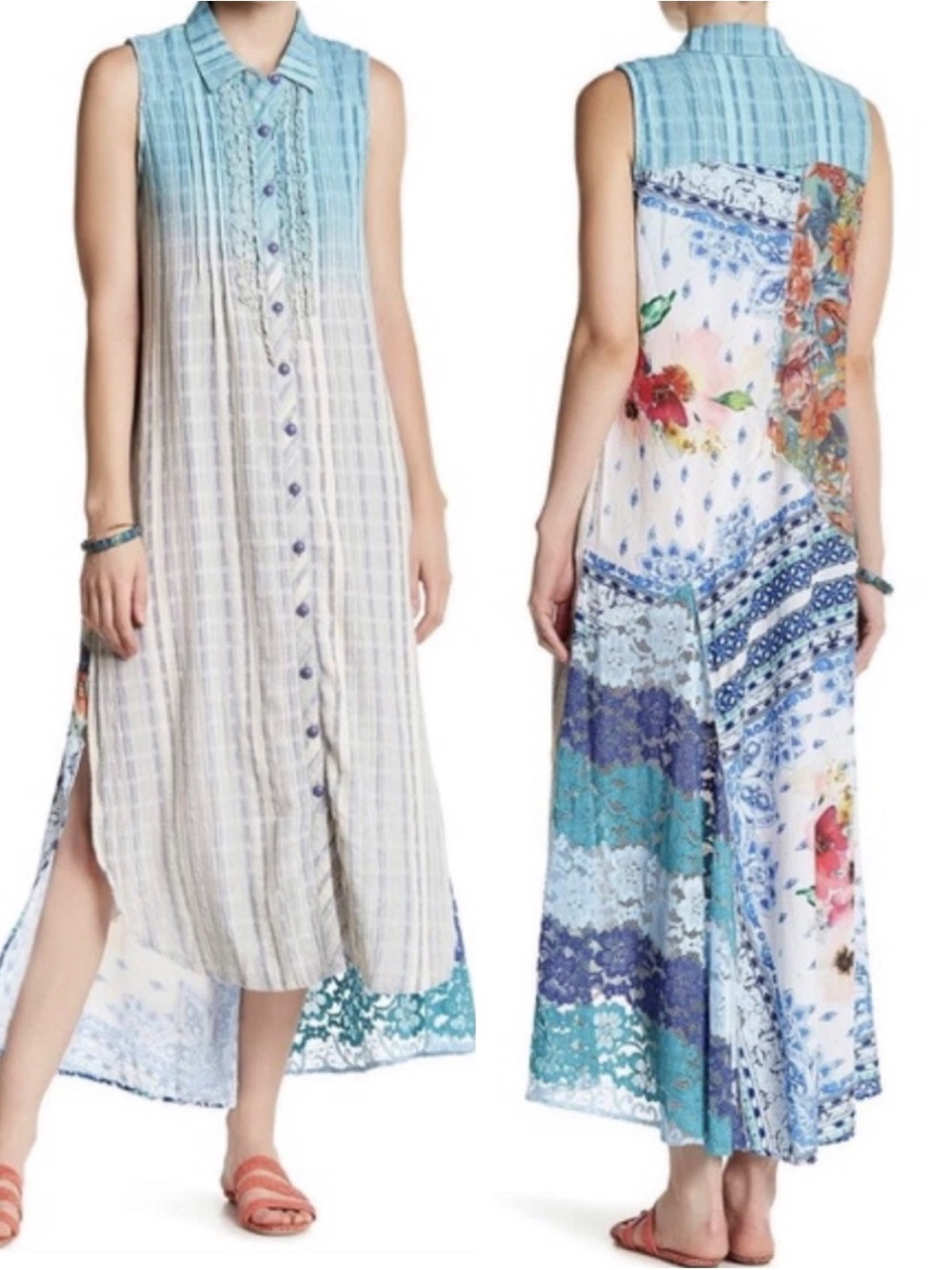 Soft Surroundings ARATTA Enchanted Garden Collar Button Down Dress Boho Medium